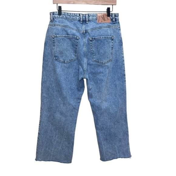 Zara Wide Leg High Rise Jeans Raw Hem Size 12 - Picture 4 of 9